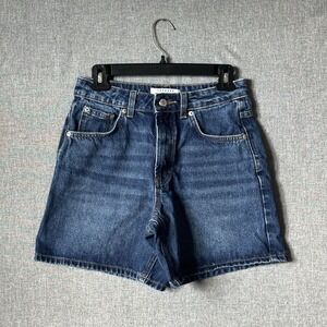 Topshop Cotton Demin Dark Blue Wash High Waist Shorts Women's US 4 UK 8